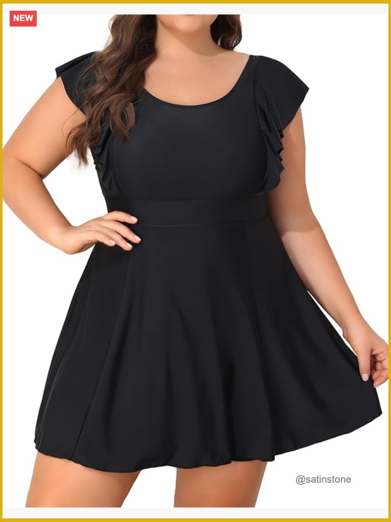 Plus Size Swim Dress One Piece With Built In Shorts Tummy Control Swimdress